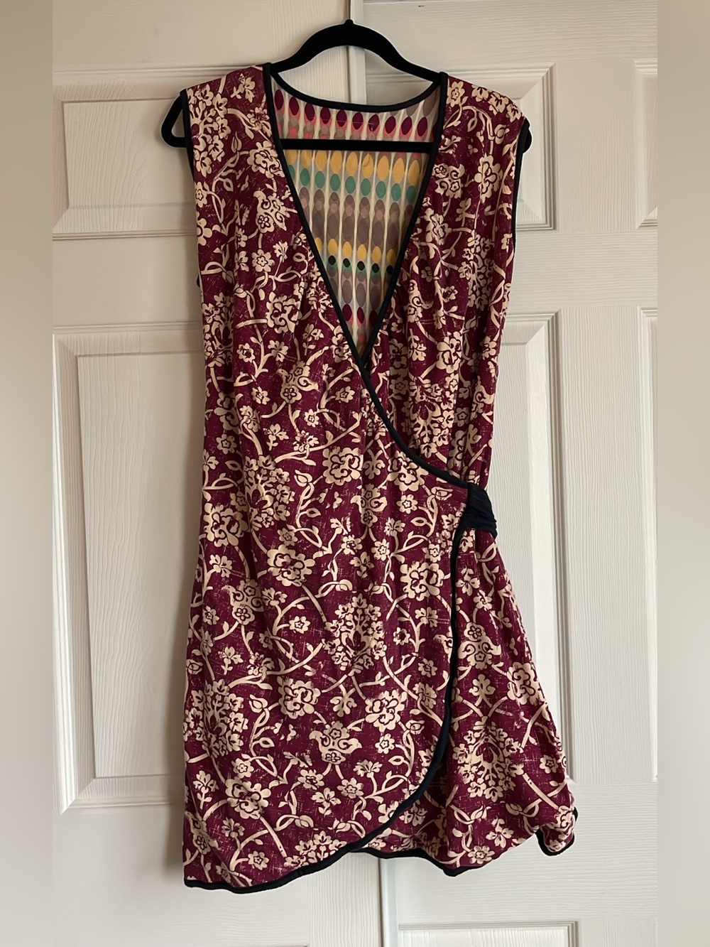 Effie's Heart Burgundy and Cream Floral wrap Dress. 2 Prints